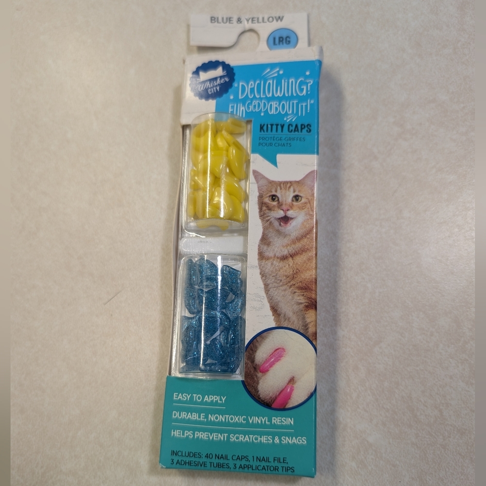 🐱 Whisker City Large Blue & Yellow Kitty Caps for Cats Nails Pets Pet Cat NWT
